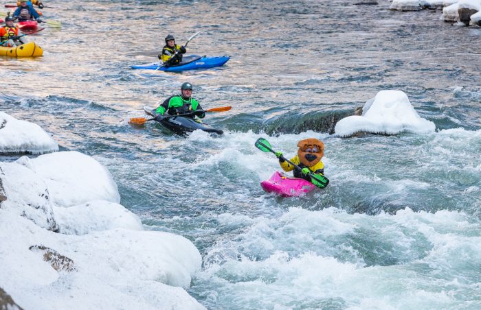 Caption contest photo - kayakers in snow and ice wearing a mask